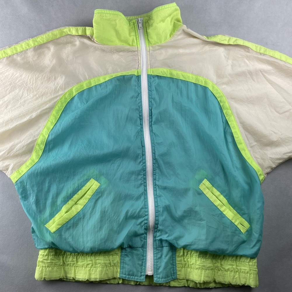 Vintage Gitano Jacket Womens Medium Teal Neon Green Colorblock Windbreaker 80s - Picture 3 of 11